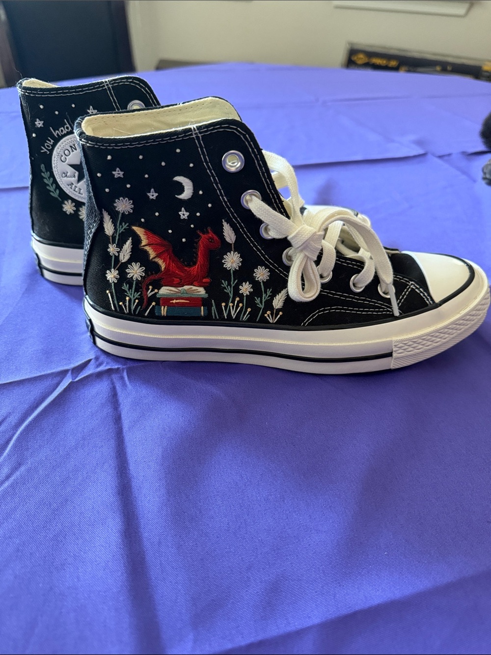 Custom Dragon Embroidered Chuck 70 Canvas Unisex Hightop Sneakers W8 M6 - Picture 7 of 15